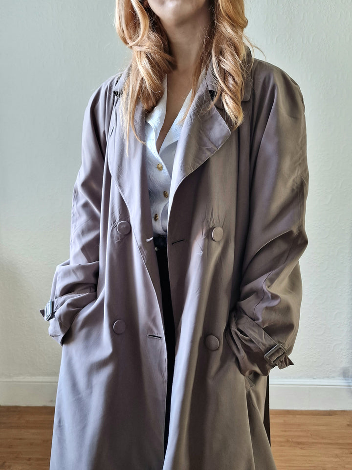 Vintage Dark Taupe Double Breasted Long Trench Coat - L