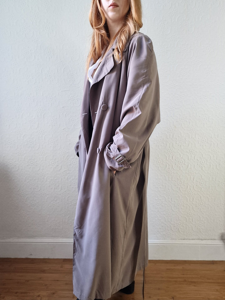 Vintage Dark Taupe Double Breasted Long Trench Coat - L