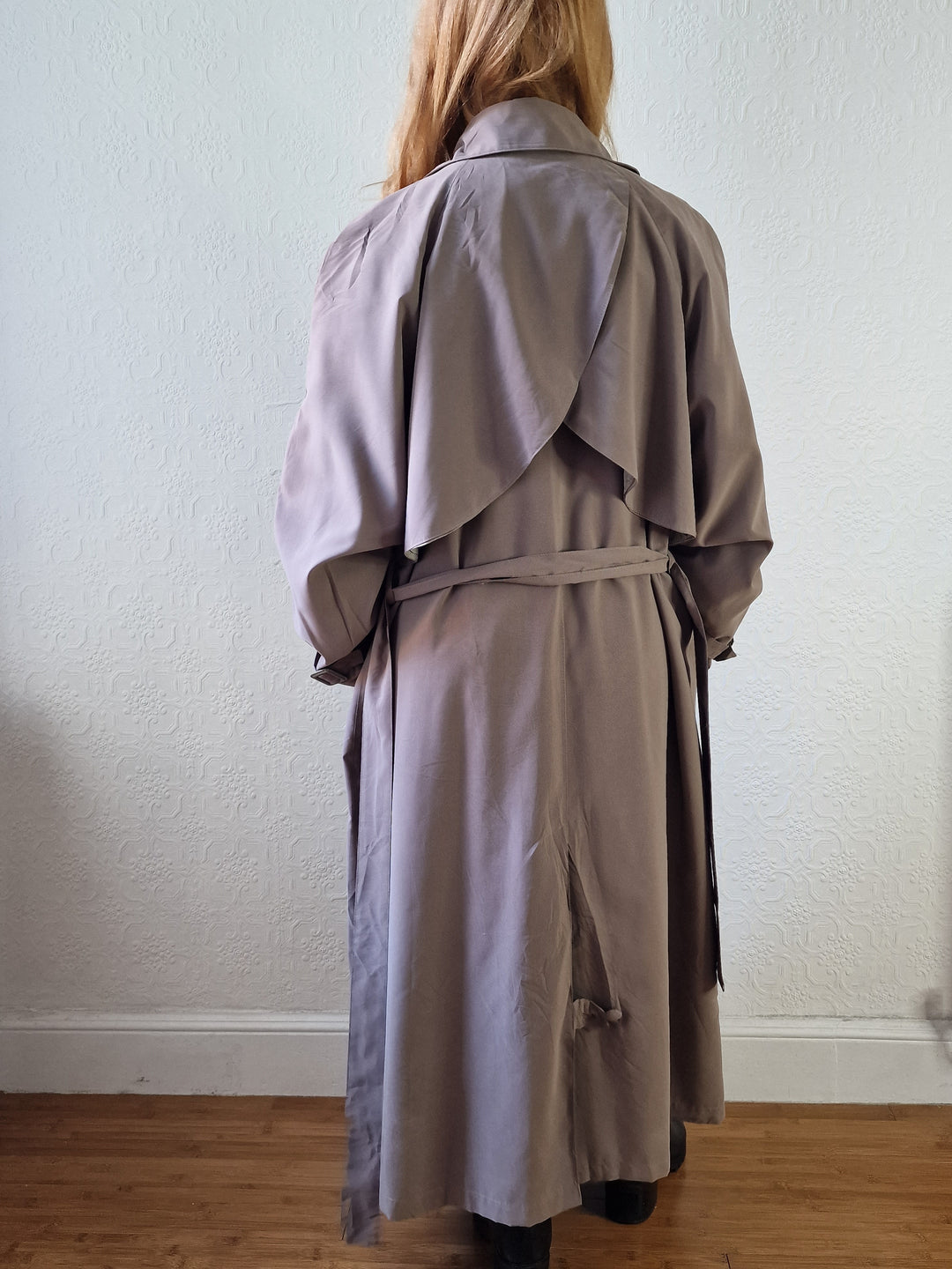 Vintage Dark Taupe Double Breasted Long Trench Coat - L