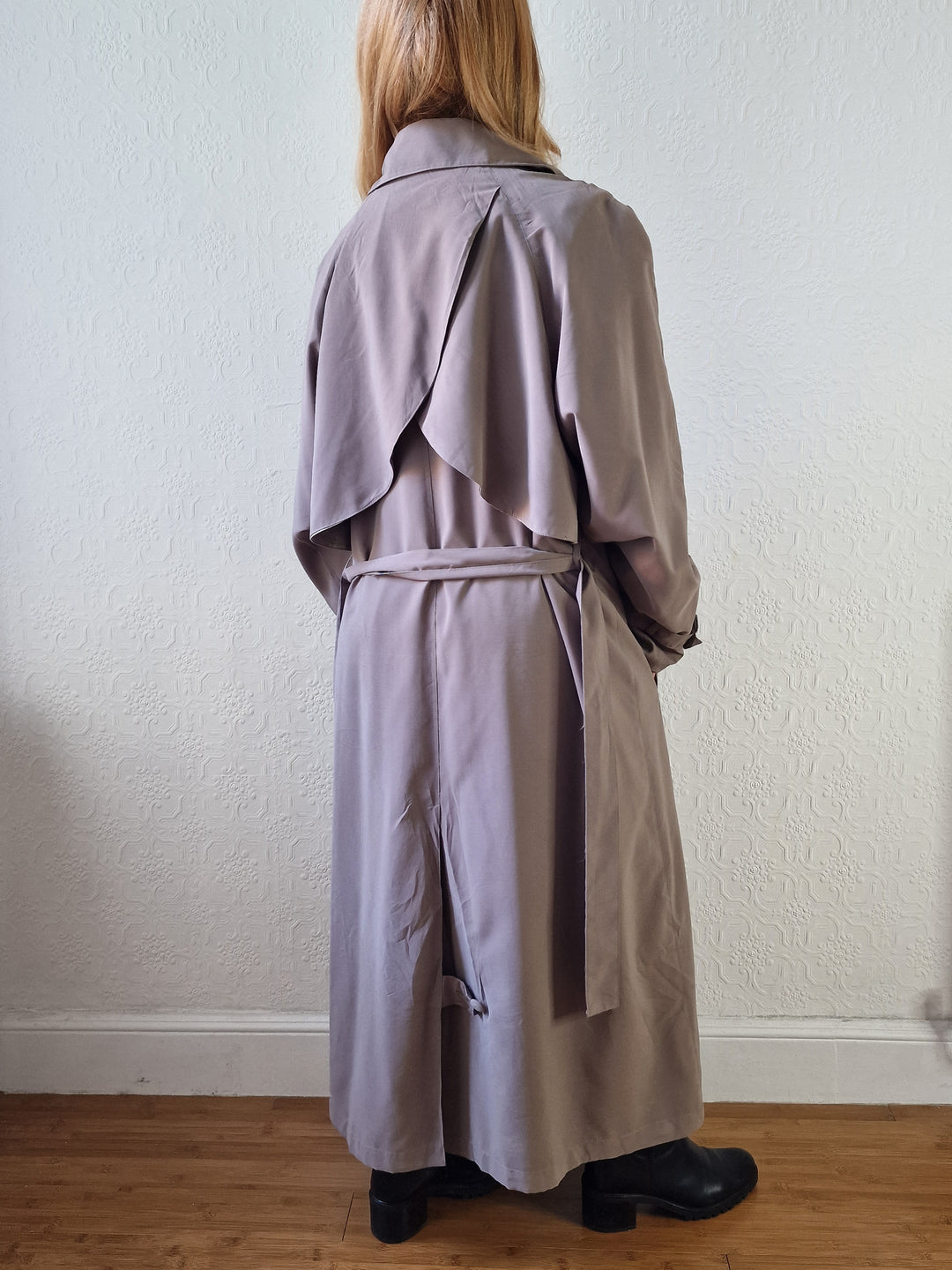 Vintage Dark Taupe Double Breasted Long Trench Coat - L