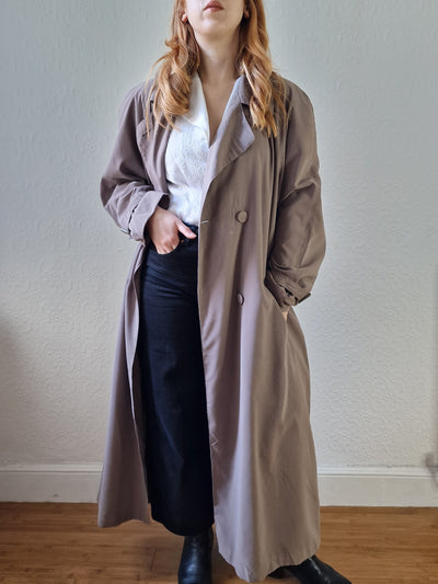 Vintage Dark Taupe Double Breasted Long Trench Coat - L
