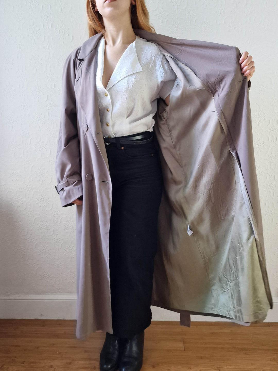 Vintage Dark Taupe Double Breasted Long Trench Coat - L