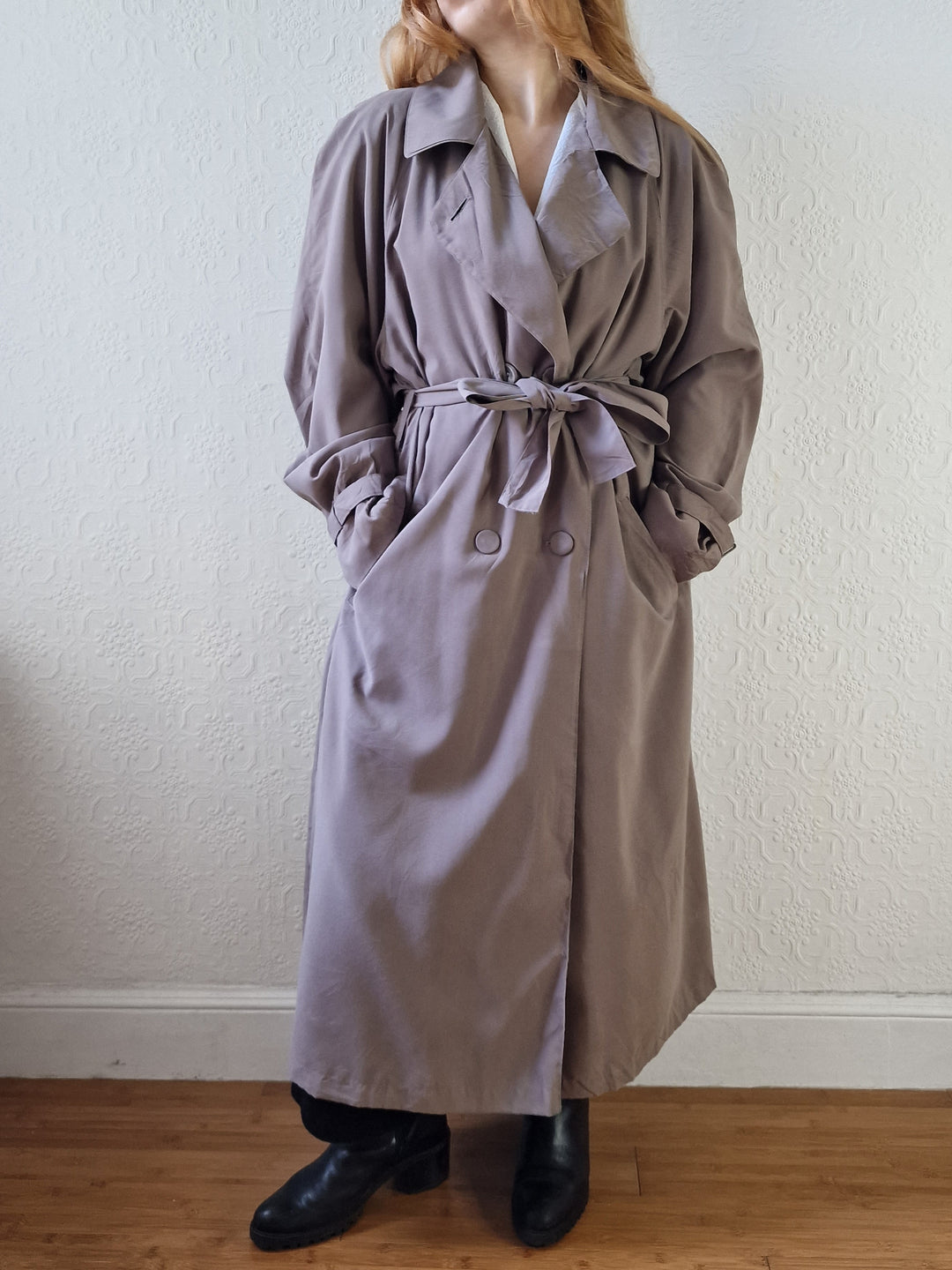 Vintage Dark Taupe Double Breasted Long Trench Coat - L