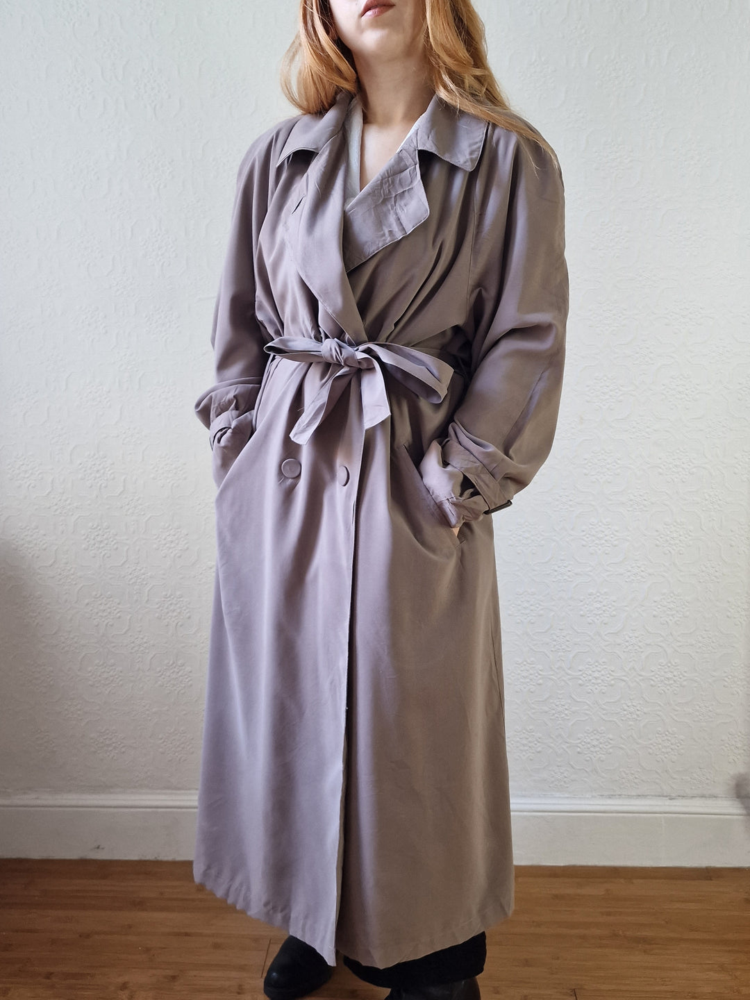 Vintage Dark Taupe Double Breasted Long Trench Coat - L