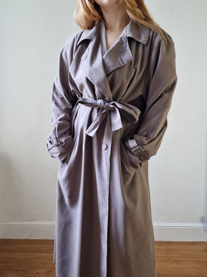 Vintage Dark Taupe Double Breasted Long Trench Coat - L