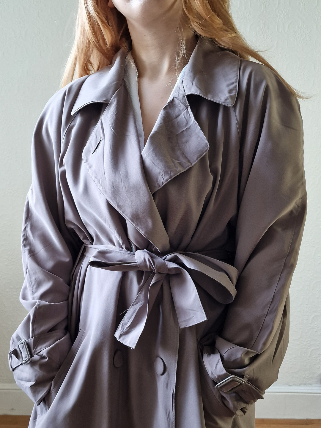 Vintage Dark Taupe Double Breasted Long Trench Coat - L