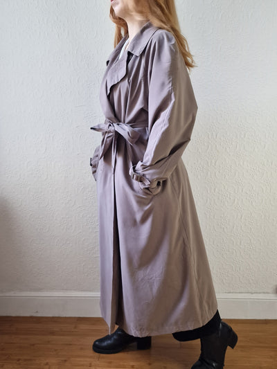 Vintage Dark Taupe Double Breasted Long Trench Coat - L