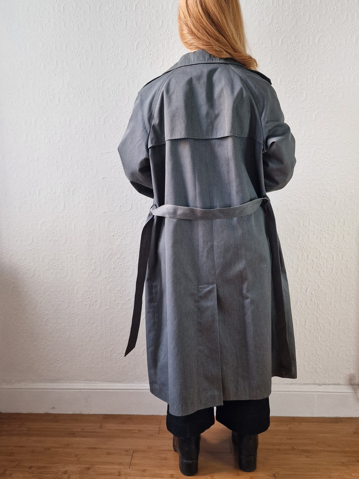 Vintage Denim Effect Dark Green Single Breasted Trench Coat - M/L