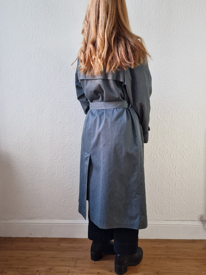 Vintage Denim Effect Dark Green Single Breasted Trench Coat - M/L