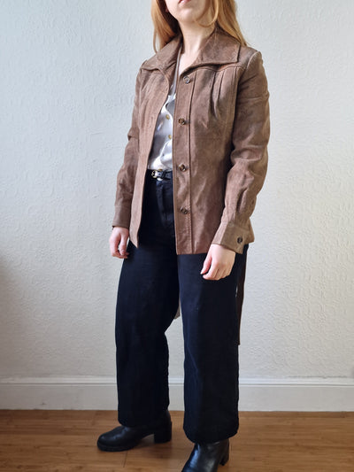 Vintage 70s Grey Brown Genuine Suede Leather Jacket with Belt - XS