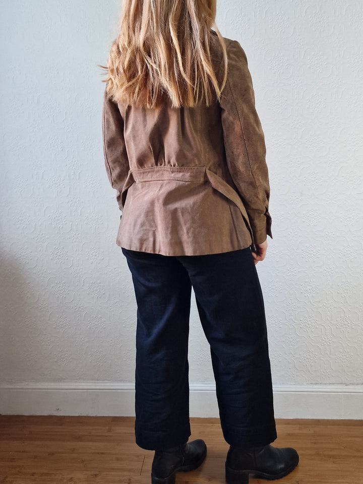 Vintage 70s Grey Brown Genuine Suede Leather Jacket with Belt - XS