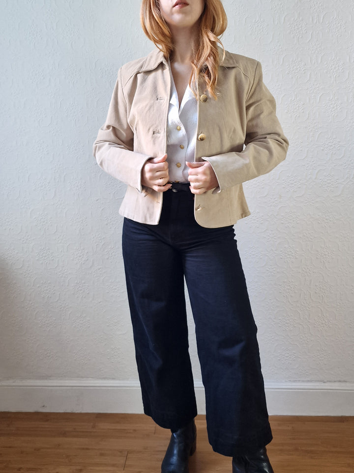 Vintage 90s Light Beige Genuine Suede Leather Jacket - XS/S