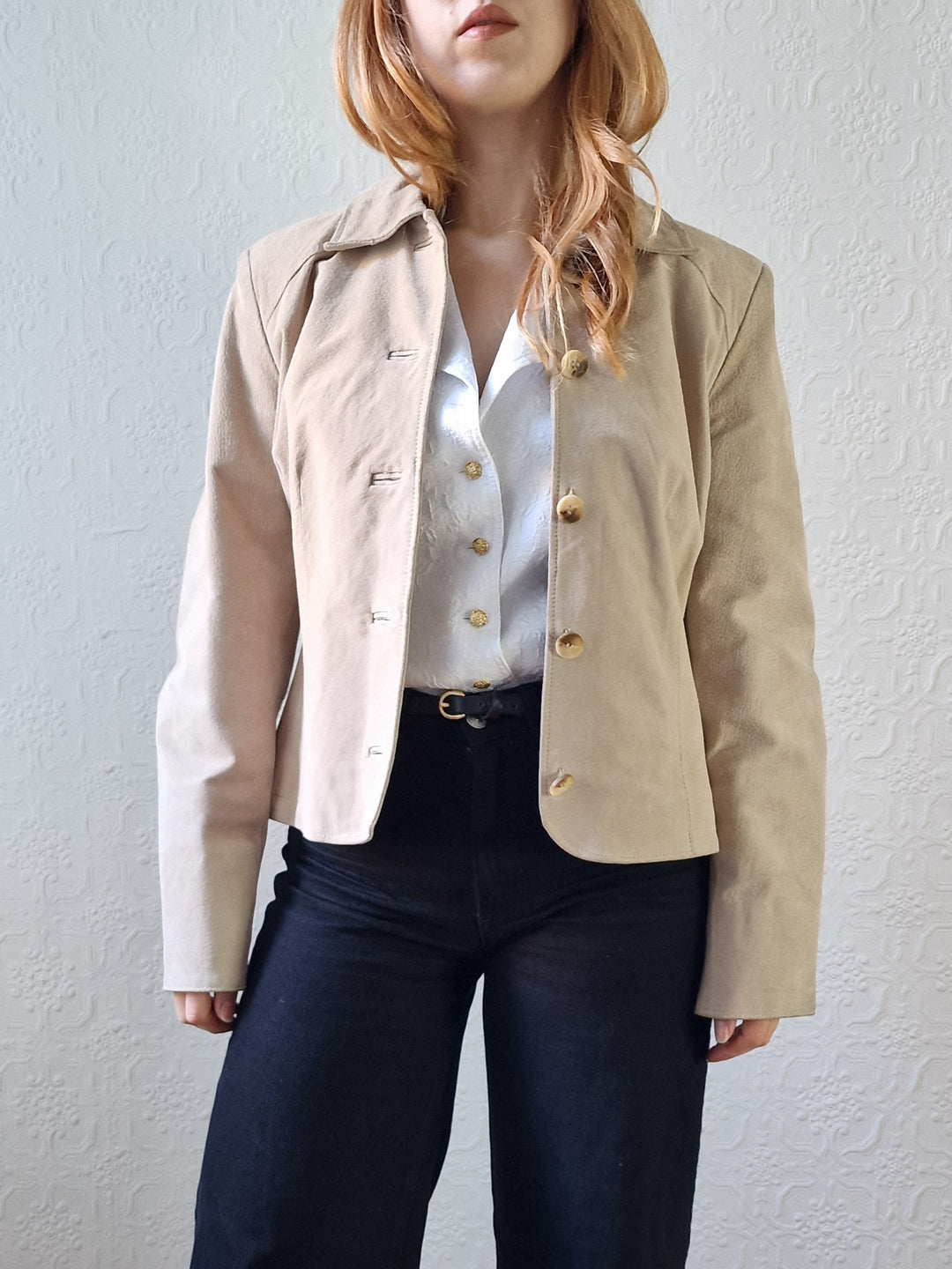 Vintage 90s Light Beige Genuine Suede Leather Jacket - XS/S