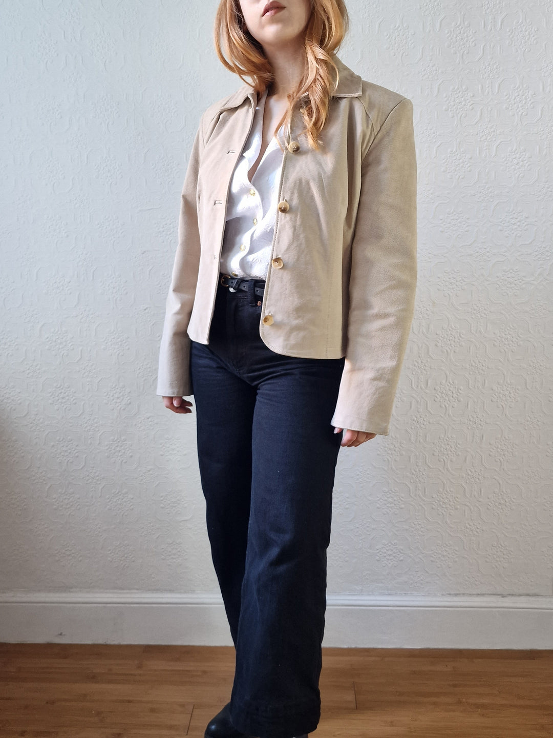 Vintage 90s Light Beige Genuine Suede Leather Jacket - XS/S