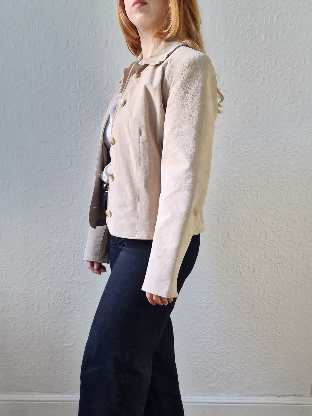 Vintage 90s Light Beige Genuine Suede Leather Jacket - XS/S