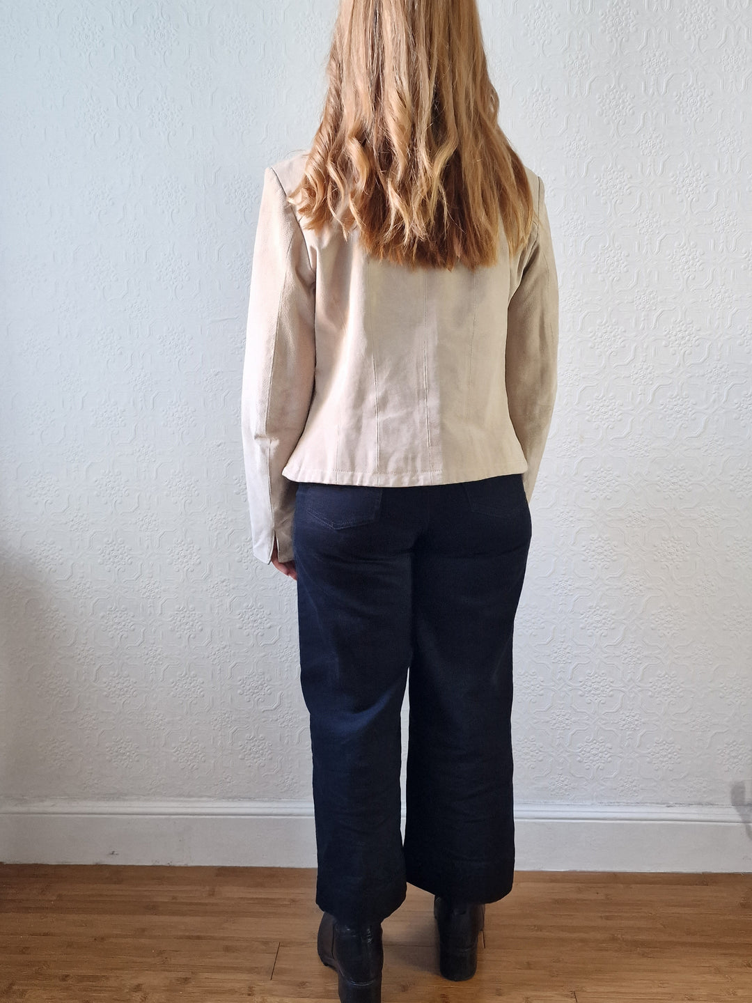 Vintage 90s Light Beige Genuine Suede Leather Jacket - XS/S