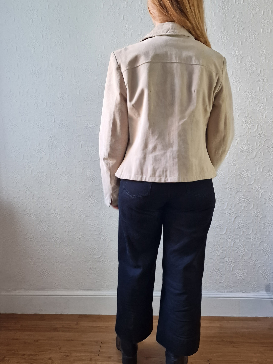 Vintage 90s Light Beige Genuine Suede Leather Jacket - XS/S