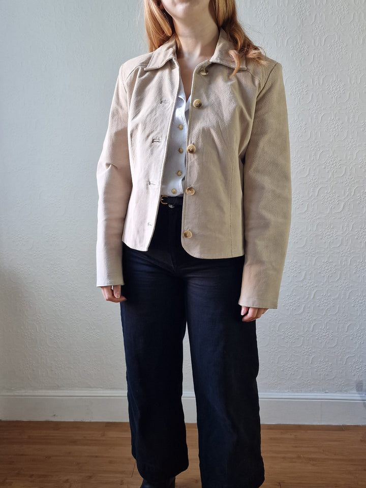 Vintage 90s Light Beige Genuine Suede Leather Jacket - XS/S