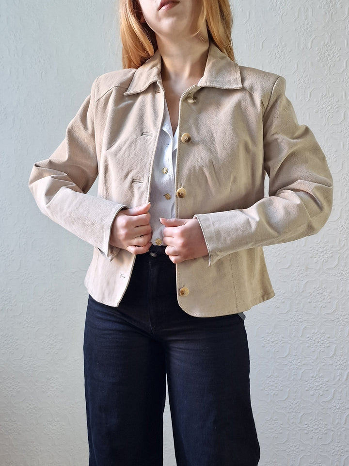 Vintage 90s Light Beige Genuine Suede Leather Jacket - XS/S