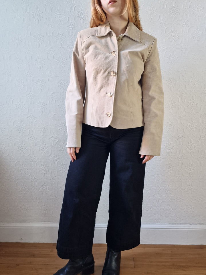 Vintage 90s Light Beige Genuine Suede Leather Jacket - XS/S