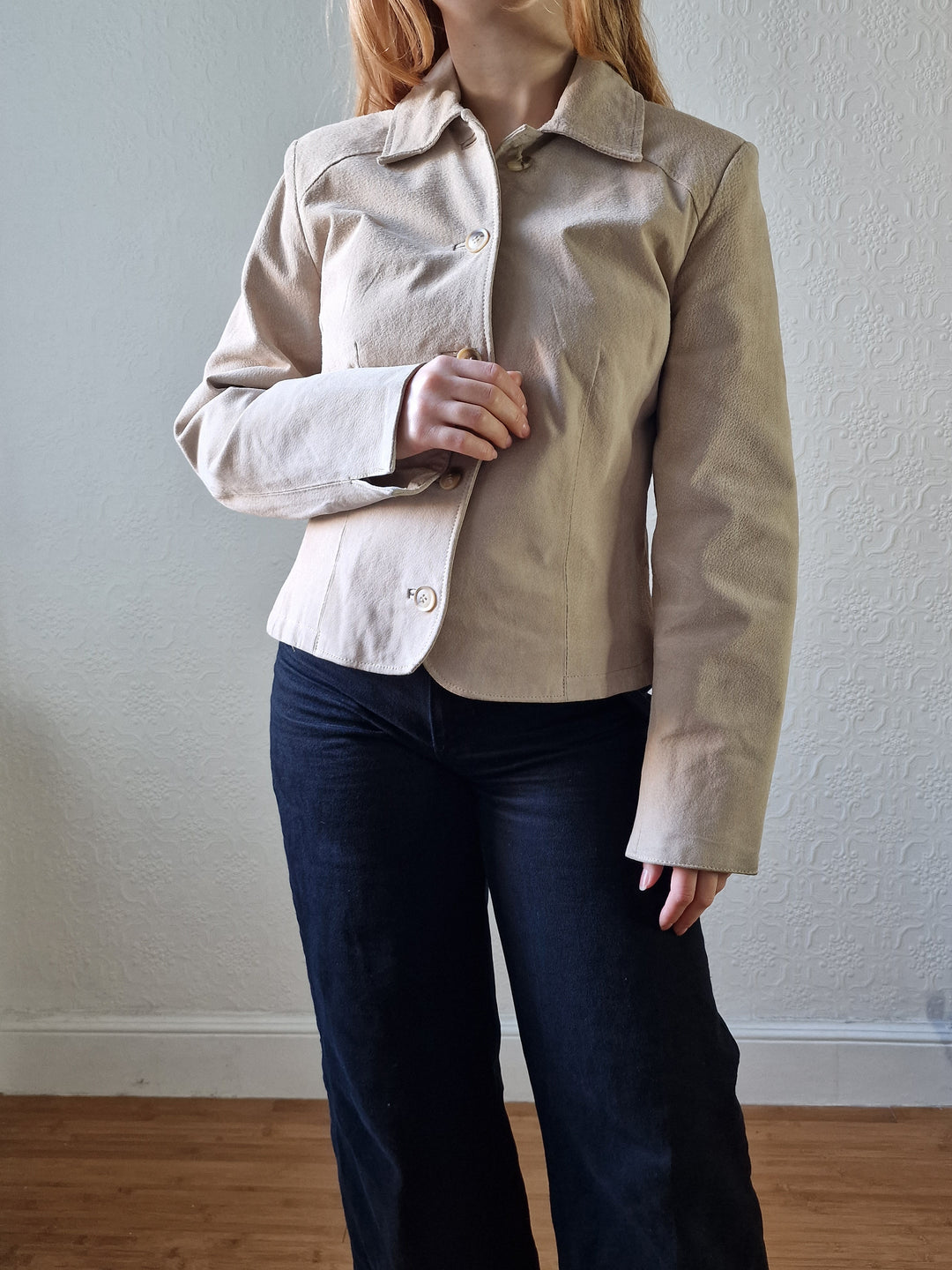 Vintage 90s Light Beige Genuine Suede Leather Jacket - XS/S