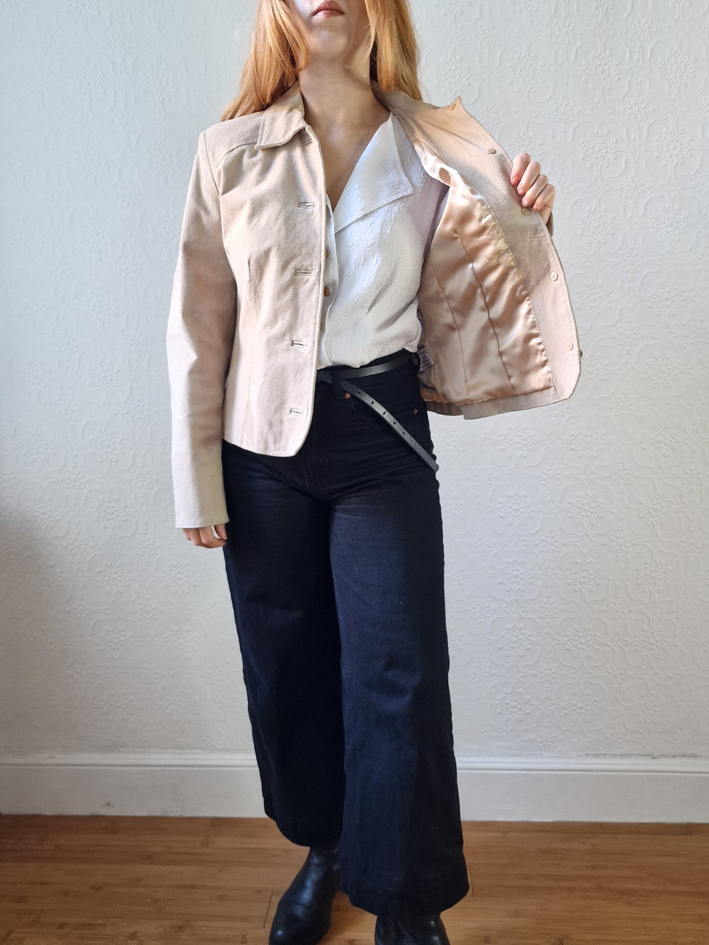 Vintage 90s Light Beige Genuine Suede Leather Jacket - XS/S