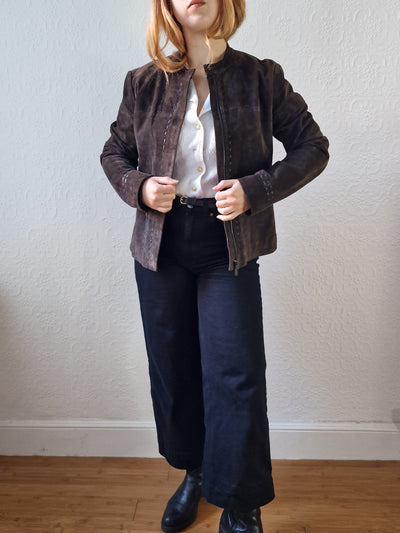 Vintage 90s Dark Brown Genuine Suede Leather Jacket - S