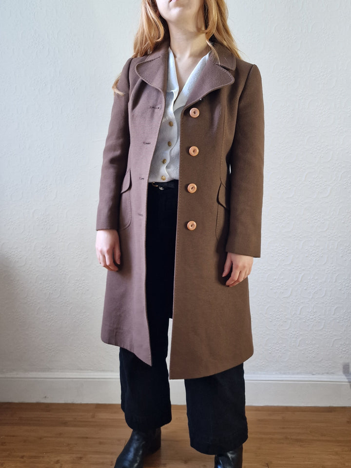 Vintage 70s Brown Wool Single Breasted Coat - XS