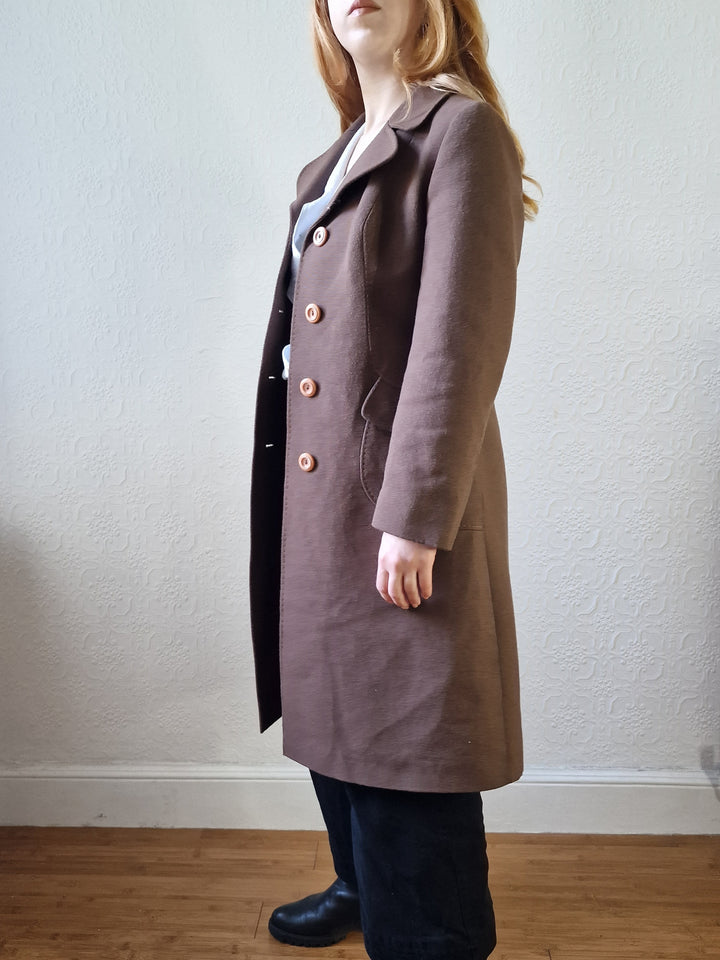 Vintage 70s Brown Wool Single Breasted Coat - XS