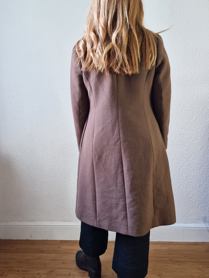 Vintage 70s Brown Wool Single Breasted Coat - XS