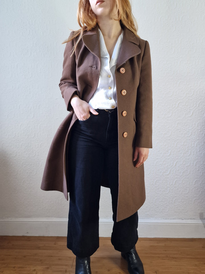 Vintage 70s Brown Wool Single Breasted Coat - XS