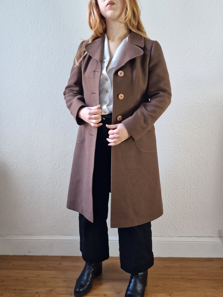 Vintage 70s Brown Wool Single Breasted Coat - XS