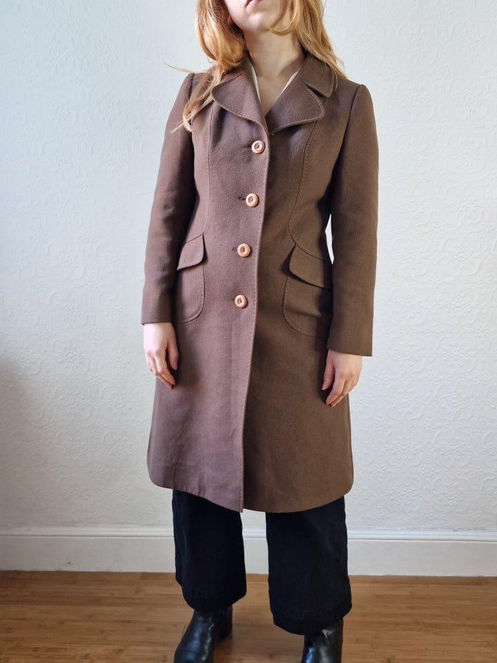 Vintage 70s Brown Wool Single Breasted Coat - XS