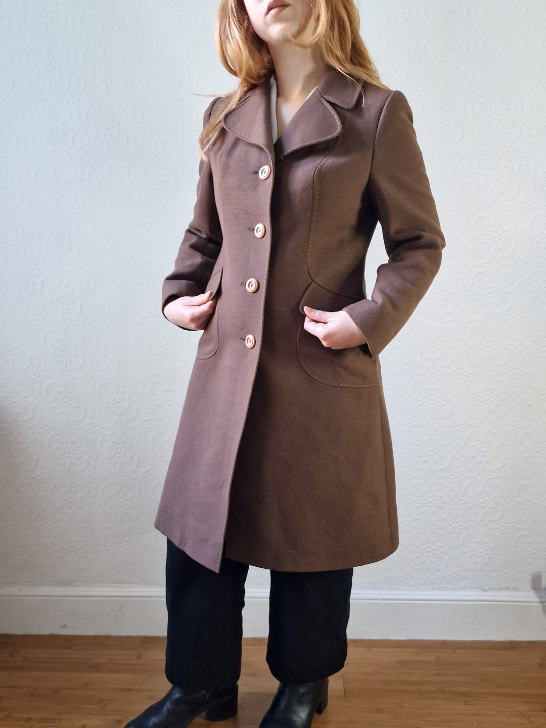 Vintage 70s Brown Wool Single Breasted Coat - XS