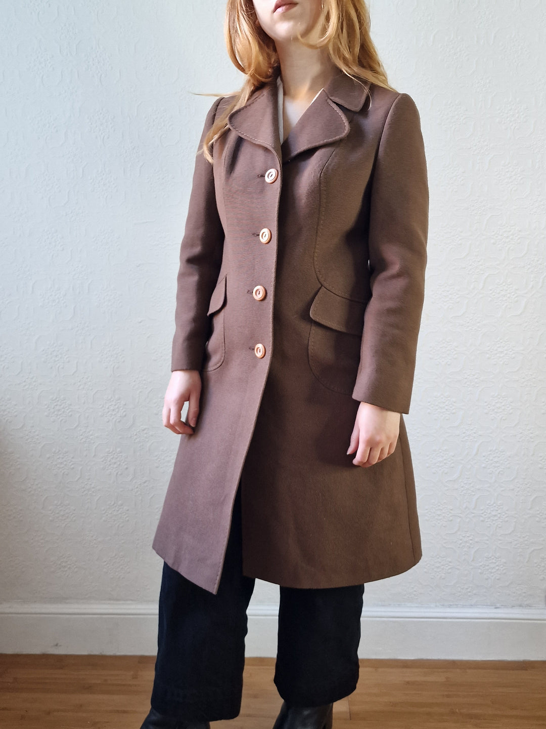 Vintage 70s Brown Wool Single Breasted Coat - XS