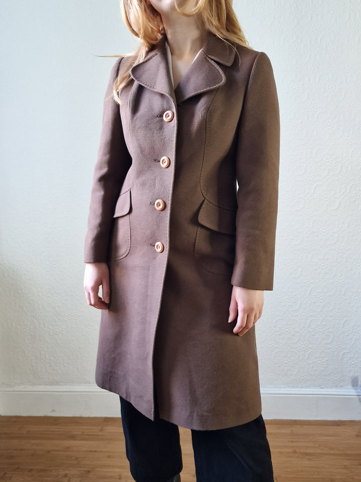 Vintage 70s Brown Wool Single Breasted Coat - XS