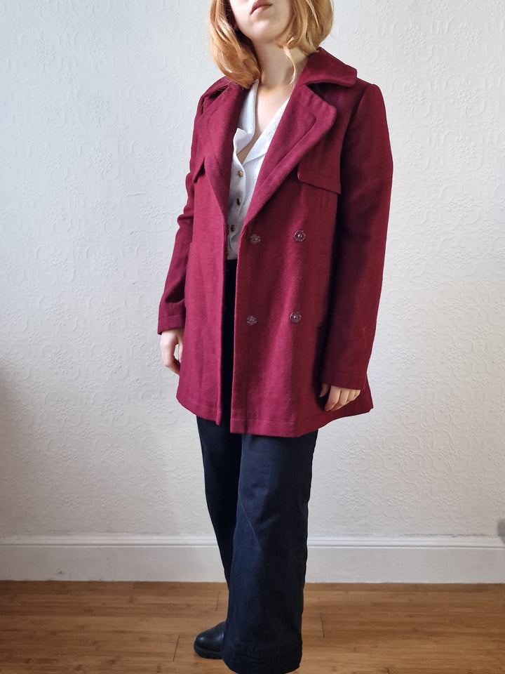 Vintage Burgundy Wool Double Breasted Short Coat - XS/S