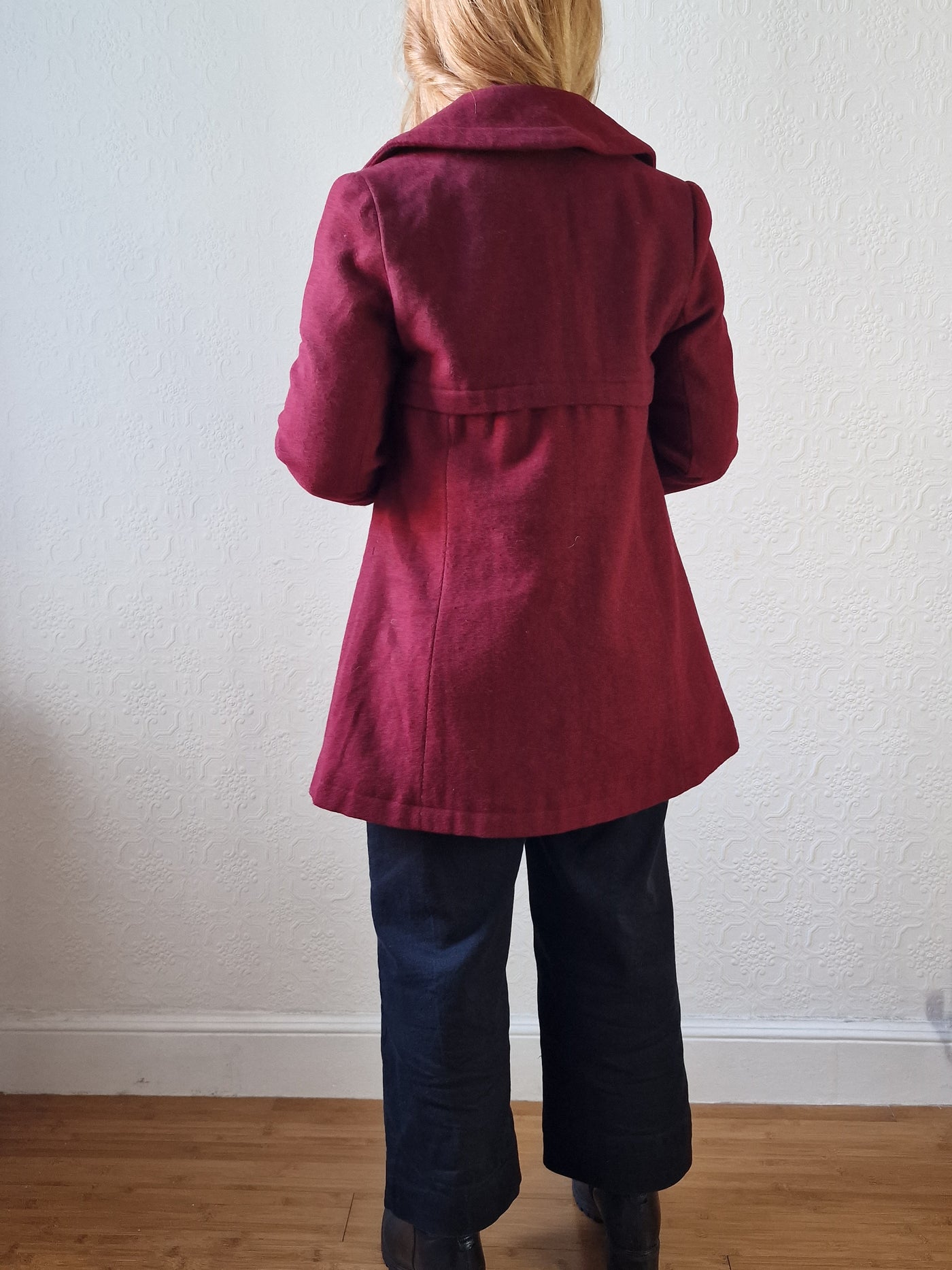 Vintage Burgundy Wool Double Breasted Short Coat - XS/S