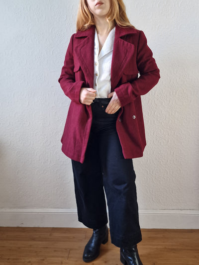 Vintage Burgundy Wool Double Breasted Short Coat - XS/S