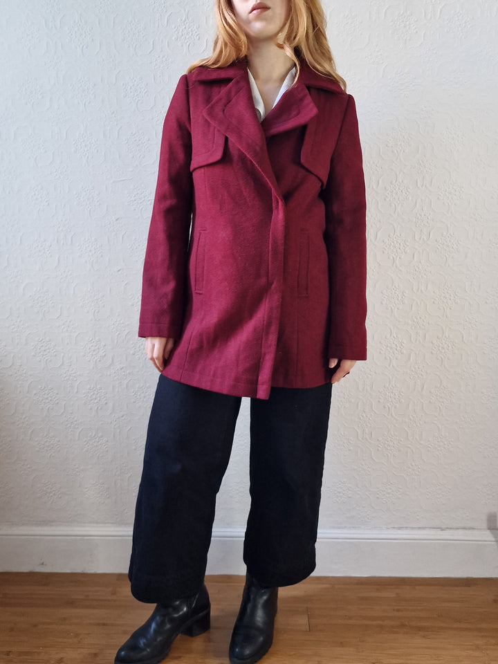 Vintage Burgundy Wool Double Breasted Short Coat - XS/S