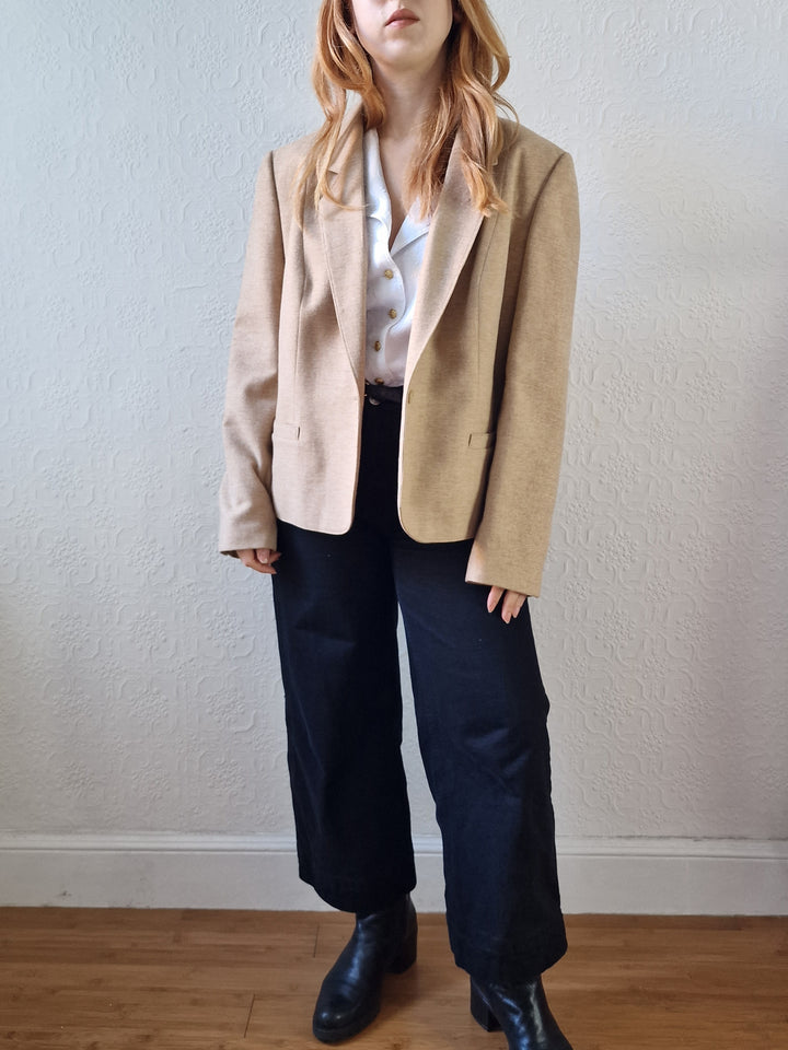 Vintage 90s Camel Beige Pure Wool Blazer - M