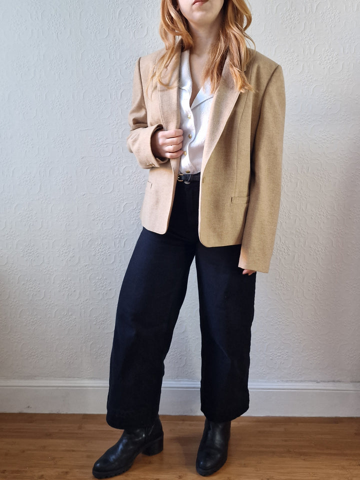 Vintage 90s Camel Beige Pure Wool Blazer - M