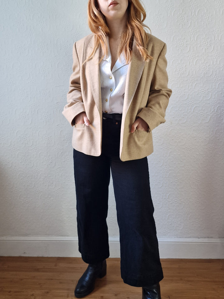 Vintage 90s Camel Beige Pure Wool Blazer - M