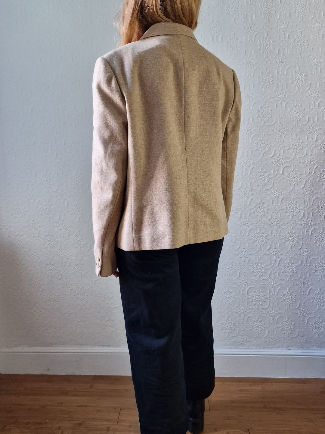 Vintage 90s Camel Beige Pure Wool Blazer - M