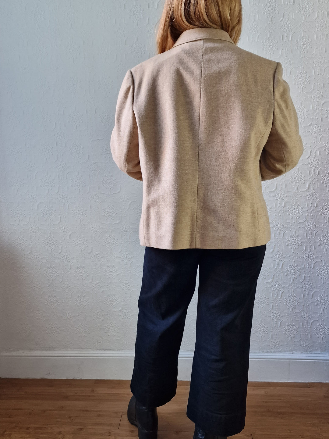 Vintage 90s Camel Beige Pure Wool Blazer - M