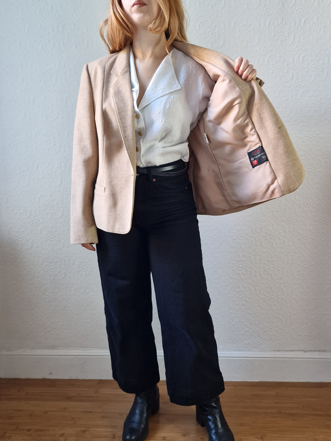 Vintage 90s Camel Beige Pure Wool Blazer - M