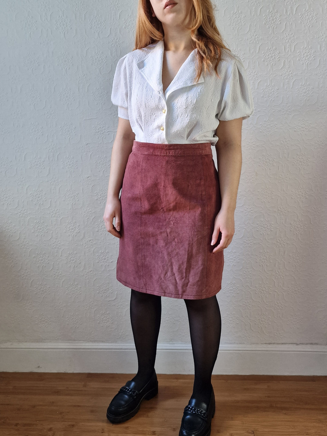 Vintage Plum 100% Genuine Leather Suede Skirt - M