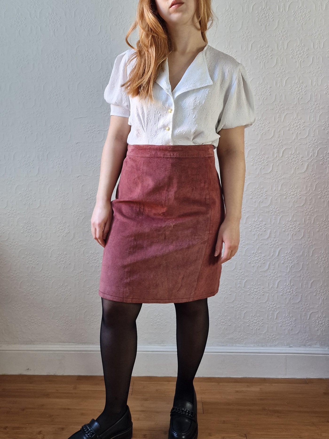 Vintage Plum 100% Genuine Leather Suede Skirt - M