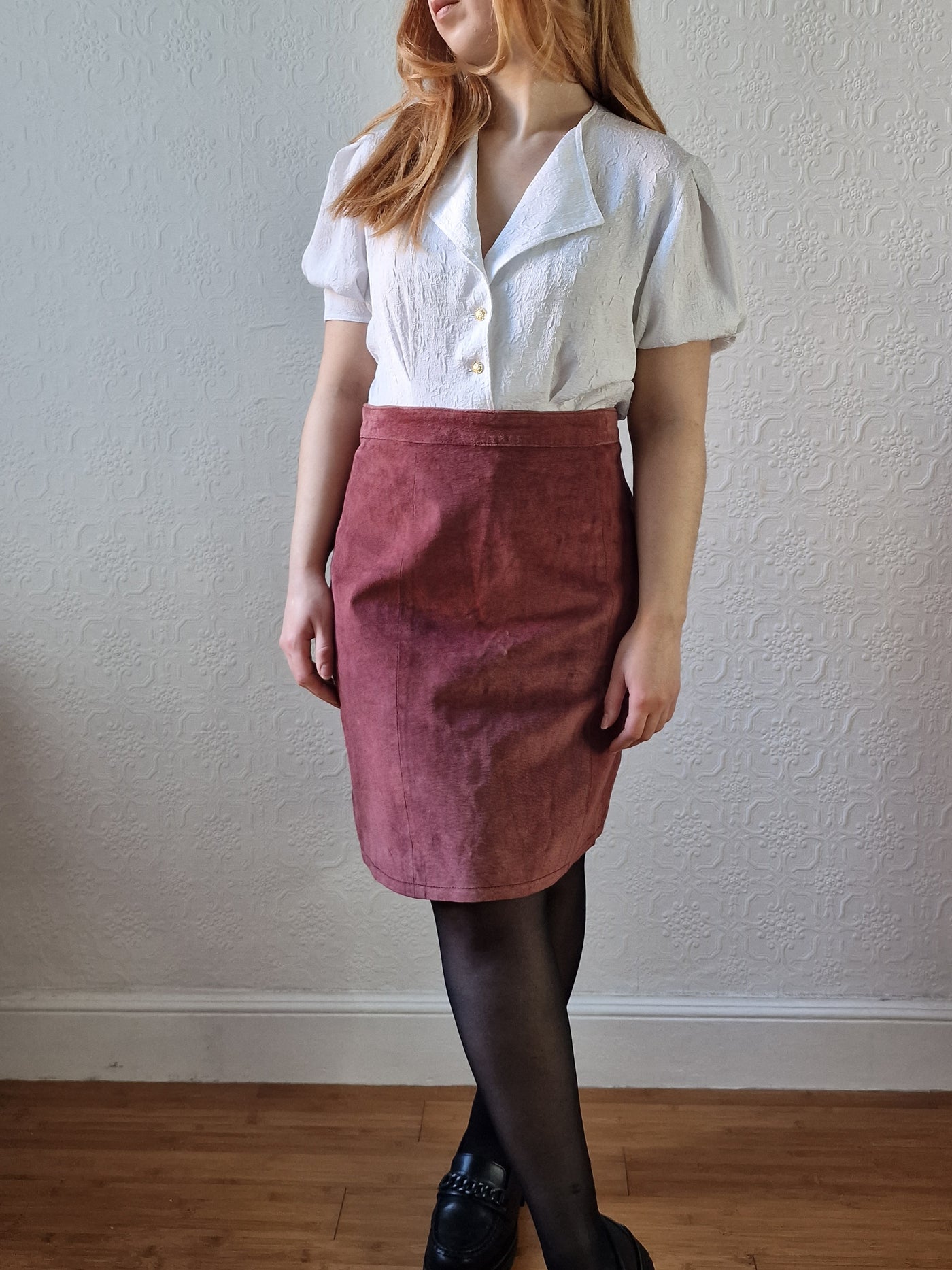 Vintage Plum 100% Genuine Leather Suede Skirt - M