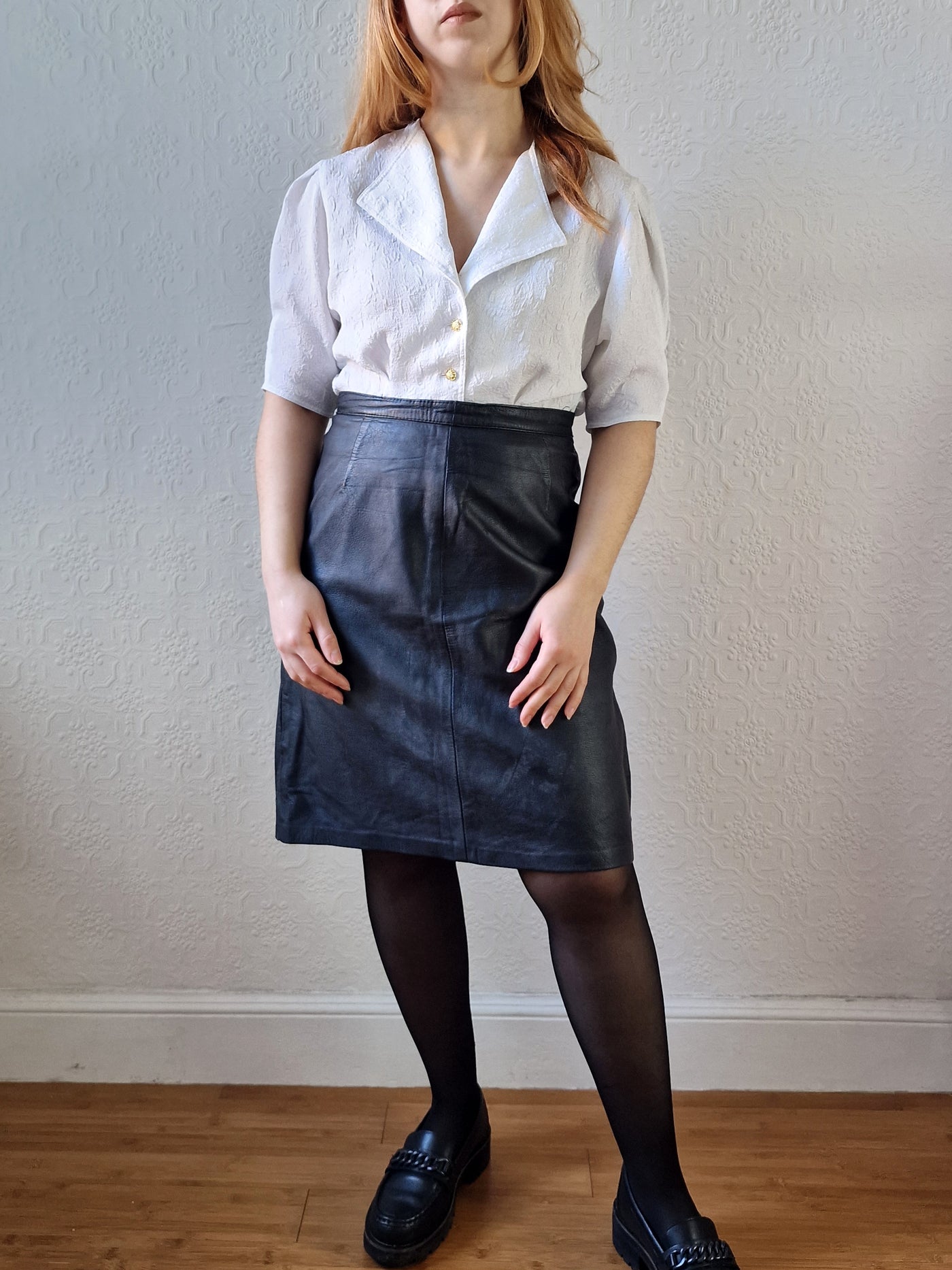 Vintage Black 100% Genuine Leather Skirt - M